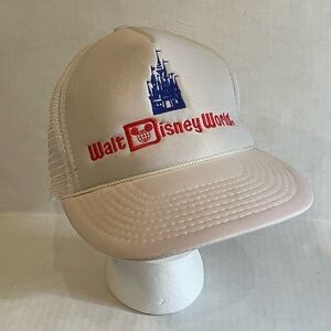 VTG 1980s Walt Disney World White Mesh Trucker Snapback Dad Tourist Souvenir Hat